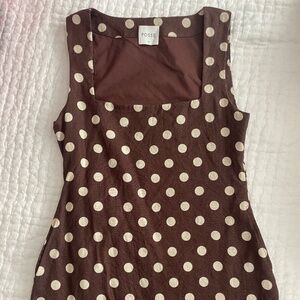 Posse Alice brown polka dot linen dress size smal
